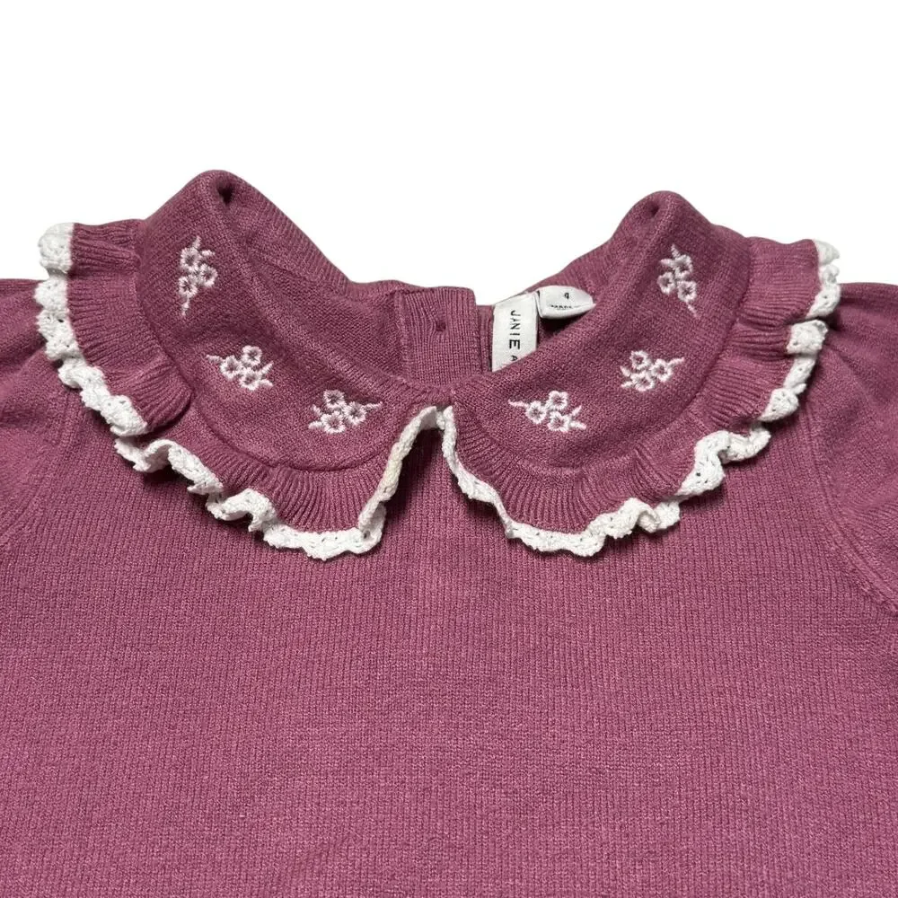Janie and Jack Floral Ruffle Collar Sweater Mauve Pink White 4